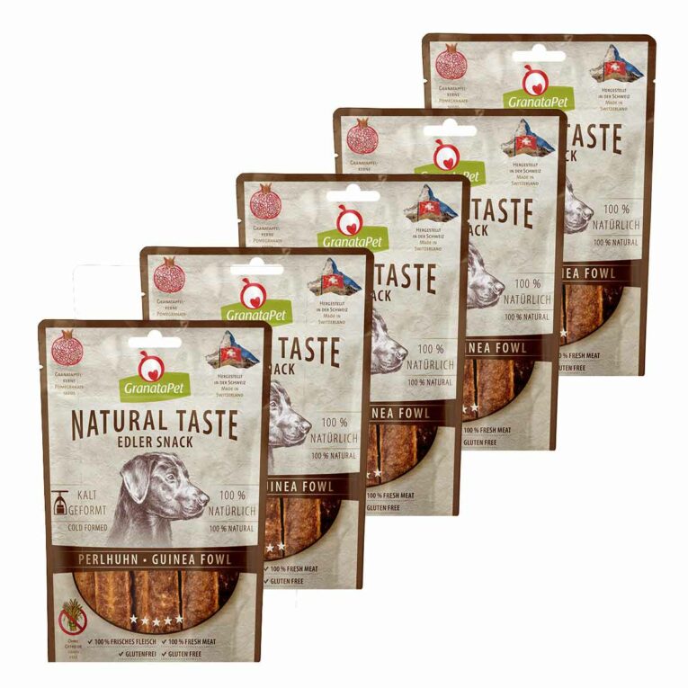 Günstig GranataPet Natural Taste Edler Snack Perlhuhn 5x90g i mPreisvergleich in unserem Onlineshop auf Hundeliebe-shop.de kaufen.