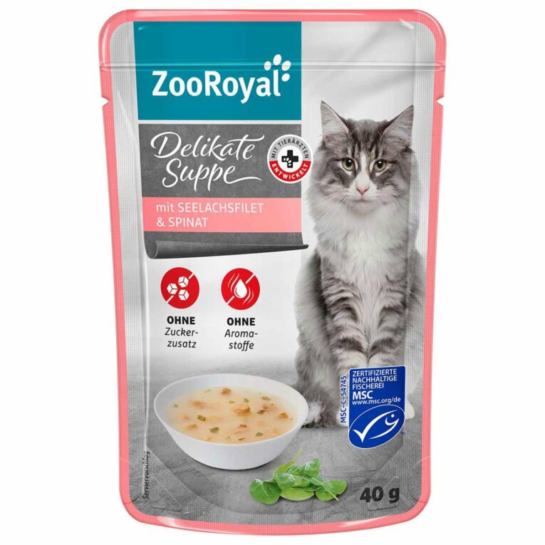 Günstig ZooRoyal Delikate Suppe mit Seelachsfilet und Spinat 16x40g i mPreisvergleich in unserem Onlineshop auf Hundeliebe-shop.de kaufen.