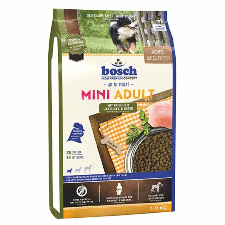 Günstig Bosch Hundefutter Mini Adult Geflügel & Hirse 3kg i mPreisvergleich in unserem Onlineshop auf Hundeliebe-shop.de kaufen.