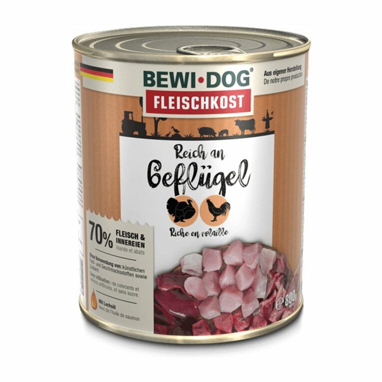 Günstig Bewi Dog Hunde-Fleischkost Reich an Geflügel 6x800g i mPreisvergleich in unserem Onlineshop auf Hundeliebe-shop.de kaufen.