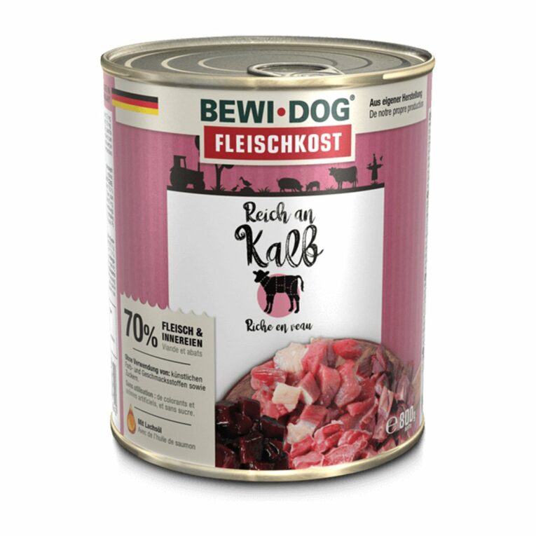 Günstig Bewi Dog Hunde-Fleischkost Reich an Kalb 6x800g i mPreisvergleich in unserem Onlineshop auf Hundeliebe-shop.de kaufen.