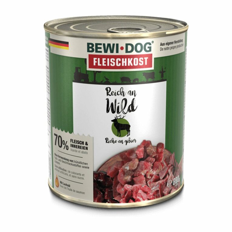 Günstig Bewi Dog Hunde-Fleischkost Reich an Wild 6x800g i mPreisvergleich in unserem Onlineshop auf Hundeliebe-shop.de kaufen.
