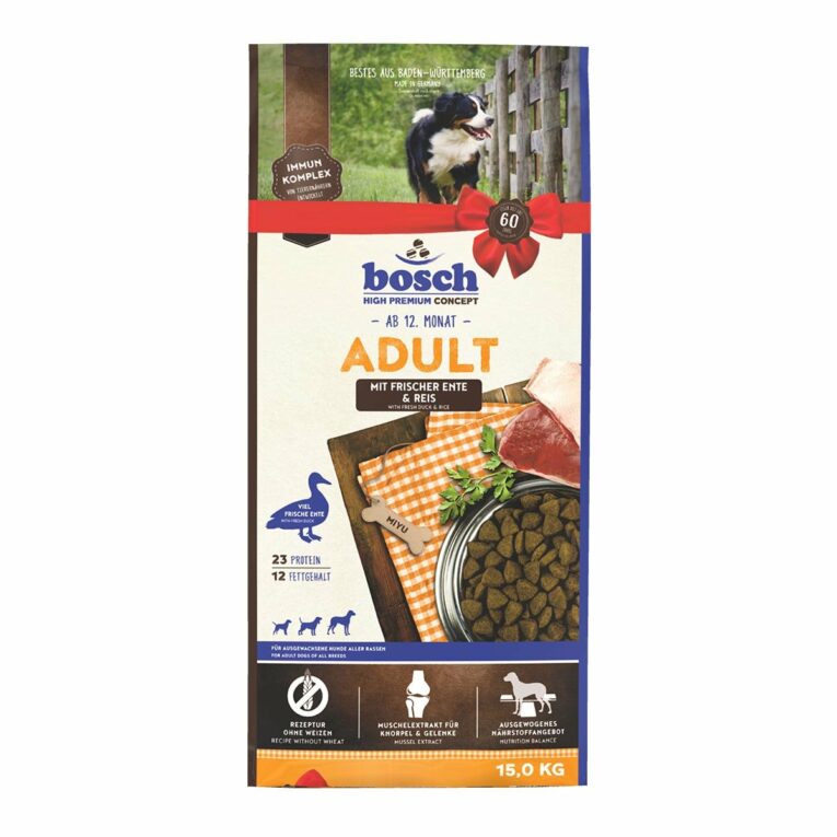 Günstig Bosch HPC Adult mit Ente & Reis 2x15kg i mPreisvergleich in unserem Onlineshop auf Hundeliebe-shop.de kaufen.