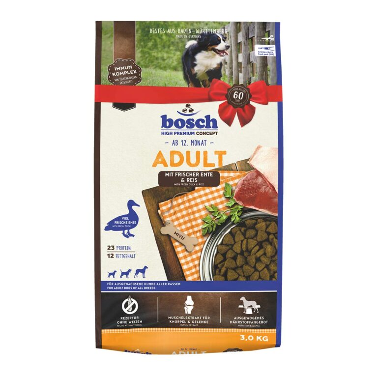 Günstig Bosch HPC Adult mit Ente & Reis 3kg i mPreisvergleich in unserem Onlineshop auf Hundeliebe-shop.de kaufen.