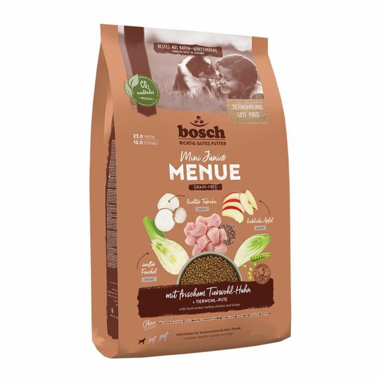 Günstig Bosch HPC MENUE Mini Junior Tierwohl-Huhn 1kg i mPreisvergleich in unserem Onlineshop auf Hundeliebe-shop.de kaufen.