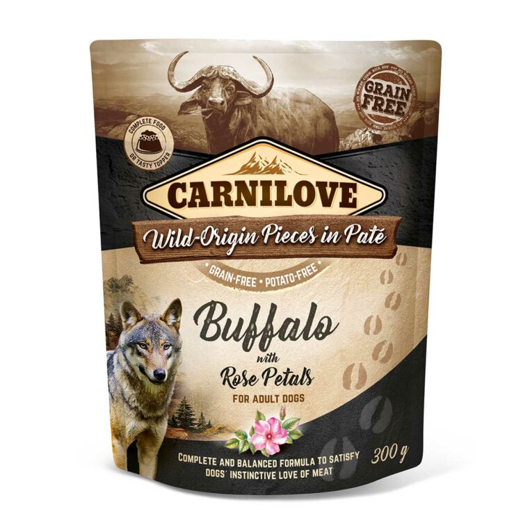 Günstig Carnilove Dog Pouch Paté – Buffalo with Rose Petals 12x300g i mPreisvergleich in unserem Onlineshop auf Hundeliebe-shop.de kaufen.