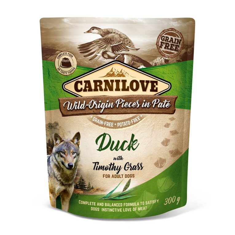 Günstig Carnilove Dog Pouch Paté – Duck with Timothy Grass 12x300g i mPreisvergleich in unserem Onlineshop auf Hundeliebe-shop.de kaufen.