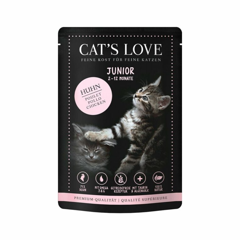 Günstig Cat’s Love Nassfutter Junior Huhn mit Algenkalk & Distelöl 12x85g i mPreisvergleich in unserem Onlineshop auf Hundeliebe-shop.de kaufen.