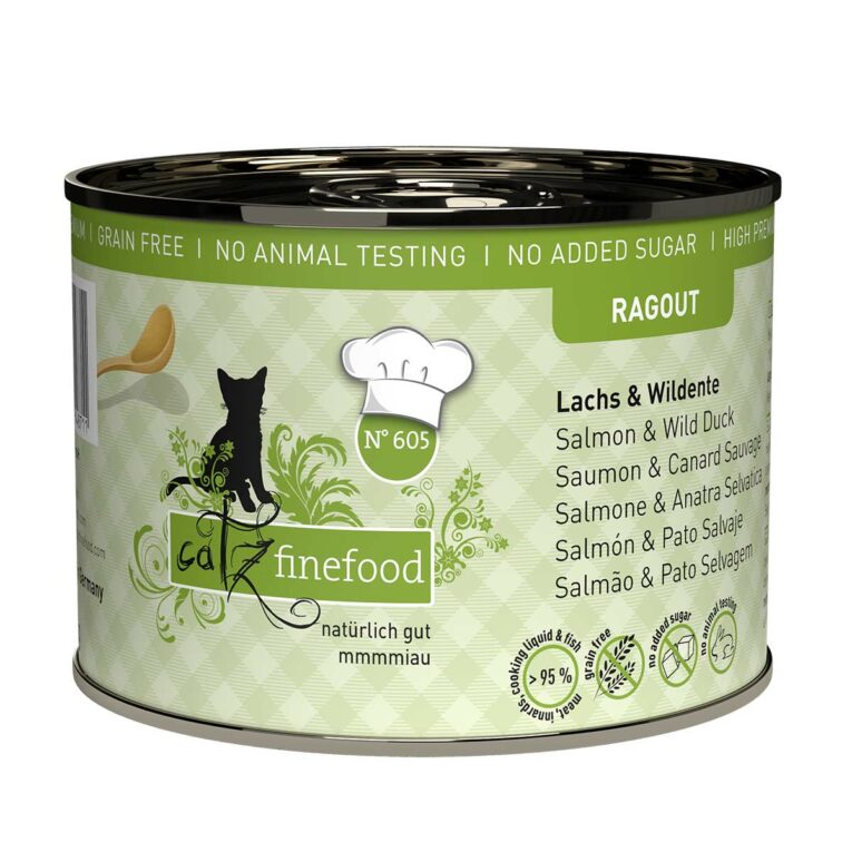 Günstig catz finefood Ragout No.605 Lachs & Wildente 6x190g i mPreisvergleich in unserem Onlineshop auf Hundeliebe-shop.de kaufen.