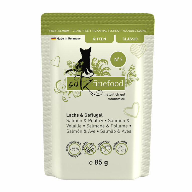 Günstig catz finefood Kitten No.05 Lachs & Geflügel 16x85g i mPreisvergleich in unserem Onlineshop auf Hundeliebe-shop.de kaufen.