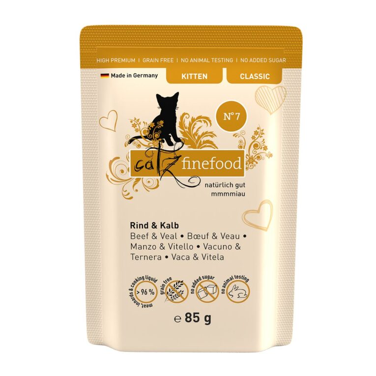 Günstig catz finefood Kitten No.07 Rind & Kalb 16x85g i mPreisvergleich in unserem Onlineshop auf Hundeliebe-shop.de kaufen.