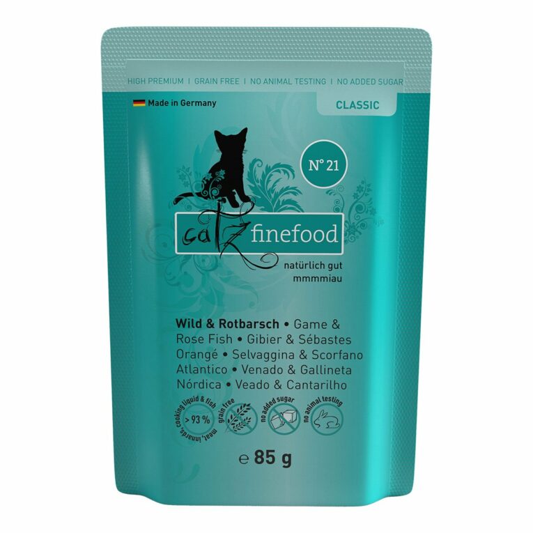 Günstig catz finefood – No. 21 Wild & Rotbarsch 16x85g i mPreisvergleich in unserem Onlineshop auf Hundeliebe-shop.de kaufen.