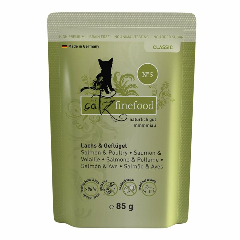 Günstig catz finefood Classic N° 05 – Lachs & Geflügel 16x85g i mPreisvergleich in unserem Onlineshop auf Hundeliebe-shop.de kaufen.