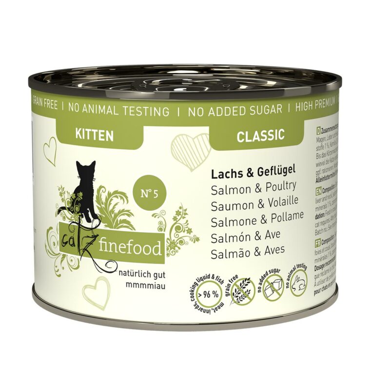 Günstig catz finefood Kitten No. 5 Lachs & Geflügel 6x200g i mPreisvergleich in unserem Onlineshop auf Hundeliebe-shop.de kaufen.