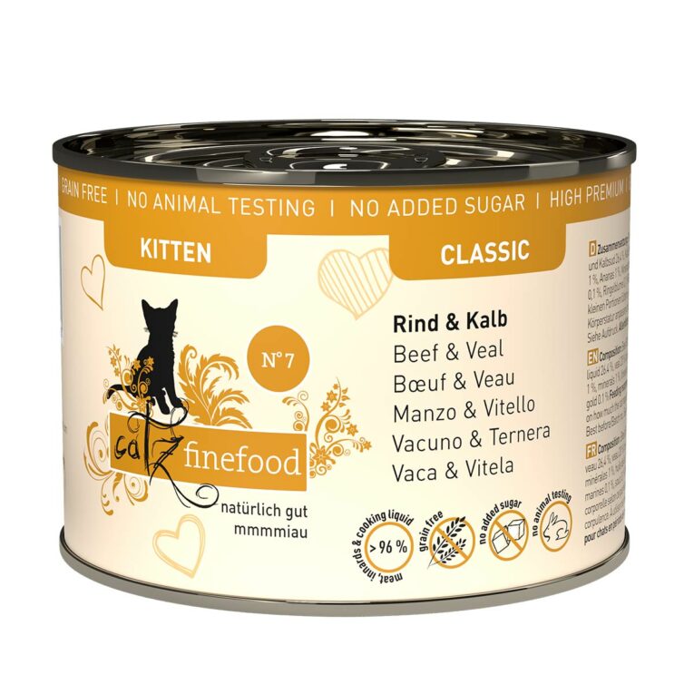 Günstig catz finefood Kitten No. 7 Rind & Kalb 6x200g i mPreisvergleich in unserem Onlineshop auf Hundeliebe-shop.de kaufen.