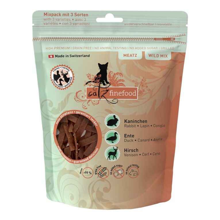 Günstig catz finefood Meatz Wild Mix 8x45g i mPreisvergleich in unserem Onlineshop auf Hundeliebe-shop.de kaufen.
