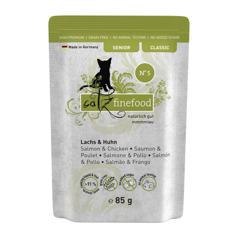 Günstig catz finefood Senior No.05 Lachs & Huhn 16x85g i mPreisvergleich in unserem Onlineshop auf Hundeliebe-shop.de kaufen.