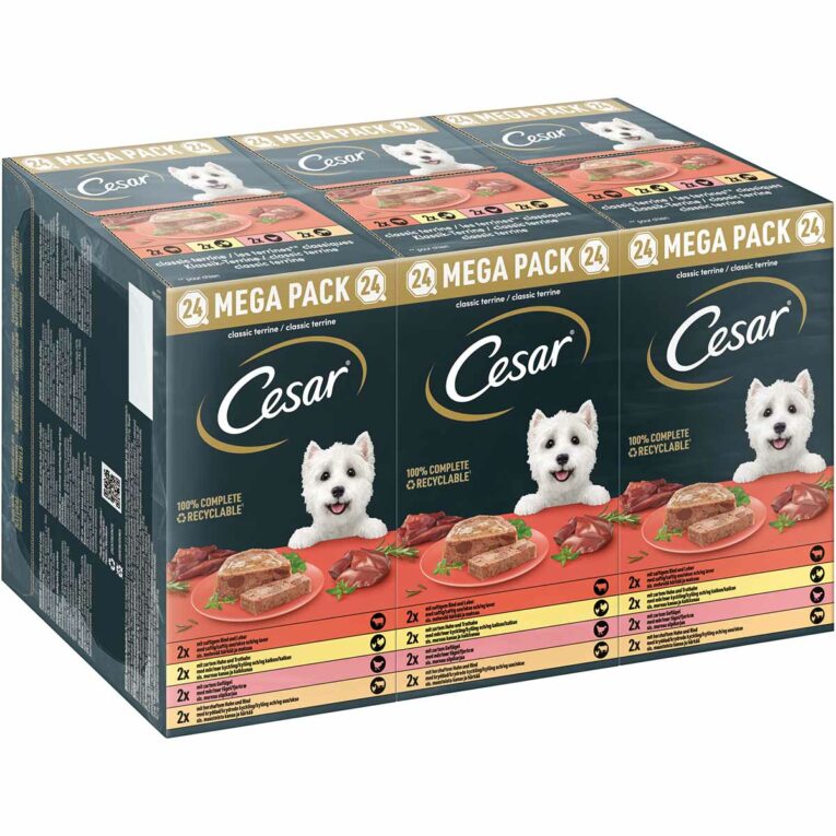 Günstig Cesar Klassik-Terrine 4 Varietäten Schale 24x150g i mPreisvergleich in unserem Onlineshop auf Hundeliebe-shop.de kaufen.