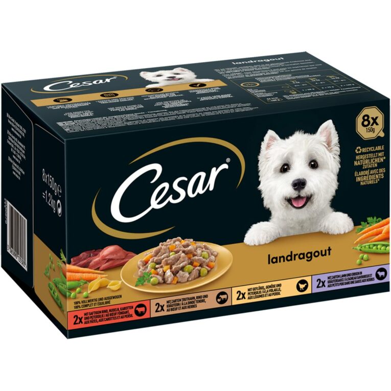 Günstig CESAR Landragout 4 Varietäten 64x150g i mPreisvergleich in unserem Onlineshop auf Hundeliebe-shop.de kaufen.