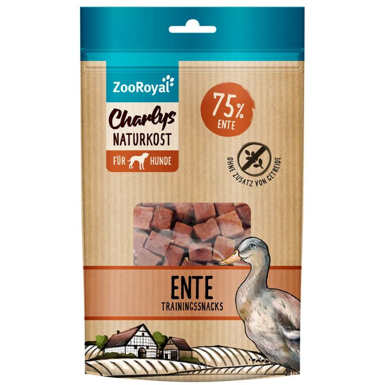 Günstig ZooRoyal Charlys Naturkost Trainingssnack Ente 3x100g i mPreisvergleich in unserem Onlineshop auf Hundeliebe-shop.de kaufen.