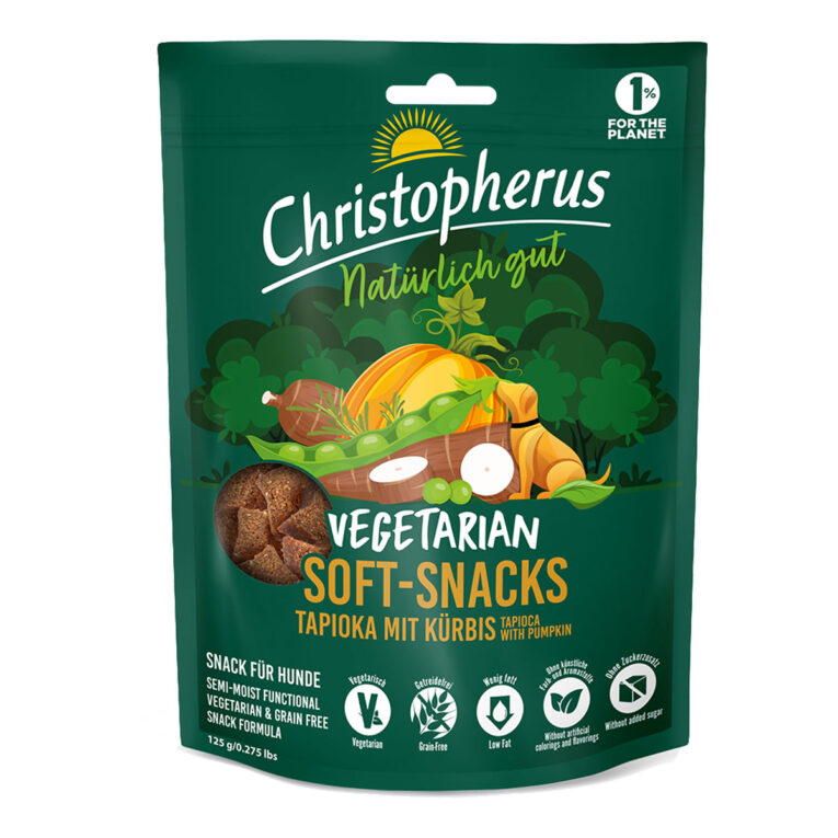 Günstig Christopherus Vegetarian – Soft Snack – Tapioka mit Kürbis 125g i mPreisvergleich in unserem Onlineshop auf Hundeliebe-shop.de kaufen.
