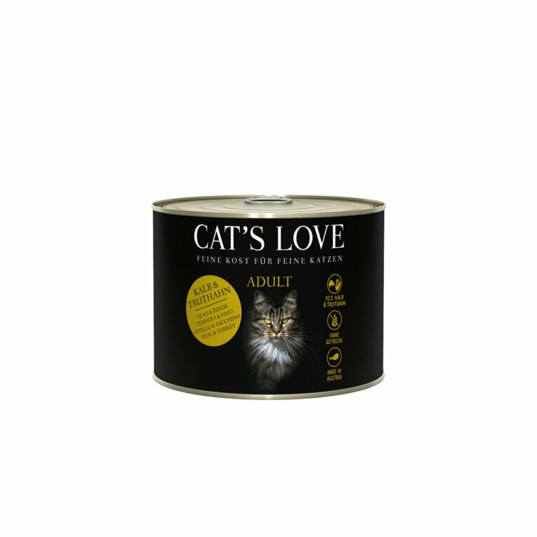Günstig Cat’s Love Nassfutter Kalb und Truthahn mit Katzenminze und Leinöl 6x200g i mPreisvergleich in unserem Onlineshop auf Hundeliebe-shop.de kaufen.