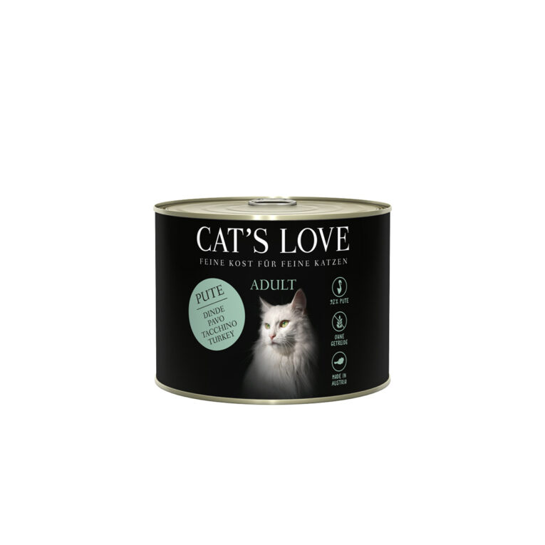 Günstig Cat’s Love Nassfutter Pute Pur mit Lachsöl und Katzengamander 6x200g i mPreisvergleich in unserem Onlineshop auf Hundeliebe-shop.de kaufen.