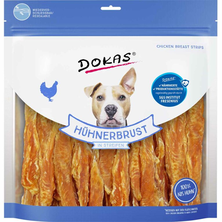Günstig Dokas Hühnerbrust in Streifen 2x900g i mPreisvergleich in unserem Onlineshop auf Hundeliebe-shop.de kaufen.