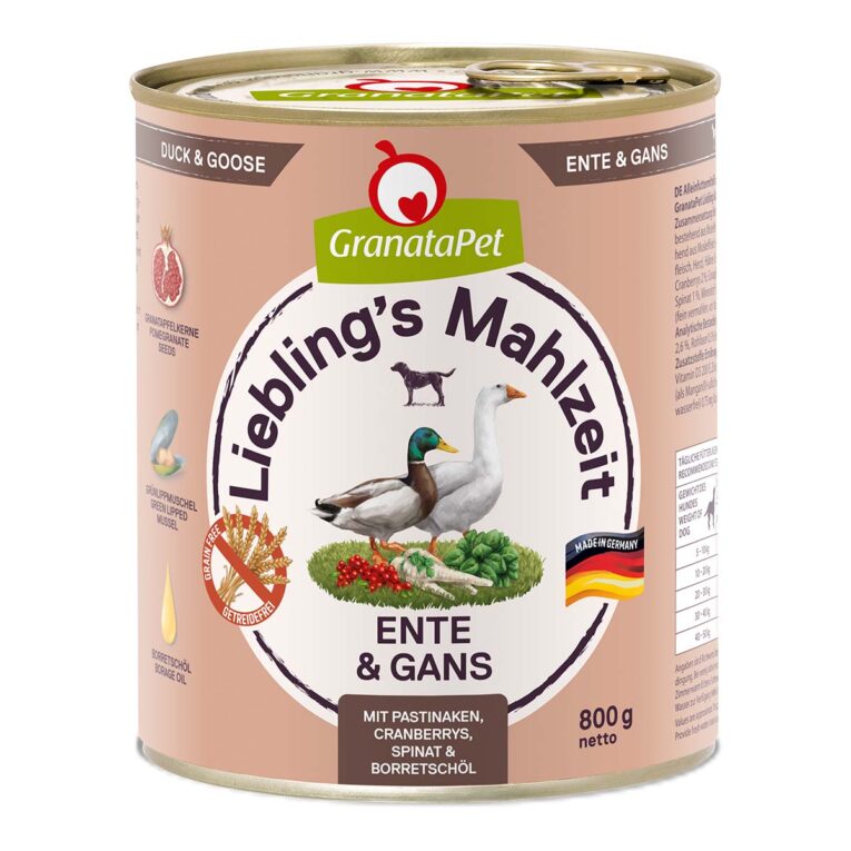 Günstig GranataPet Liebling’s Mahlzeit Ente und Gans 12x800g i mPreisvergleich in unserem Onlineshop auf Hundeliebe-shop.de kaufen.