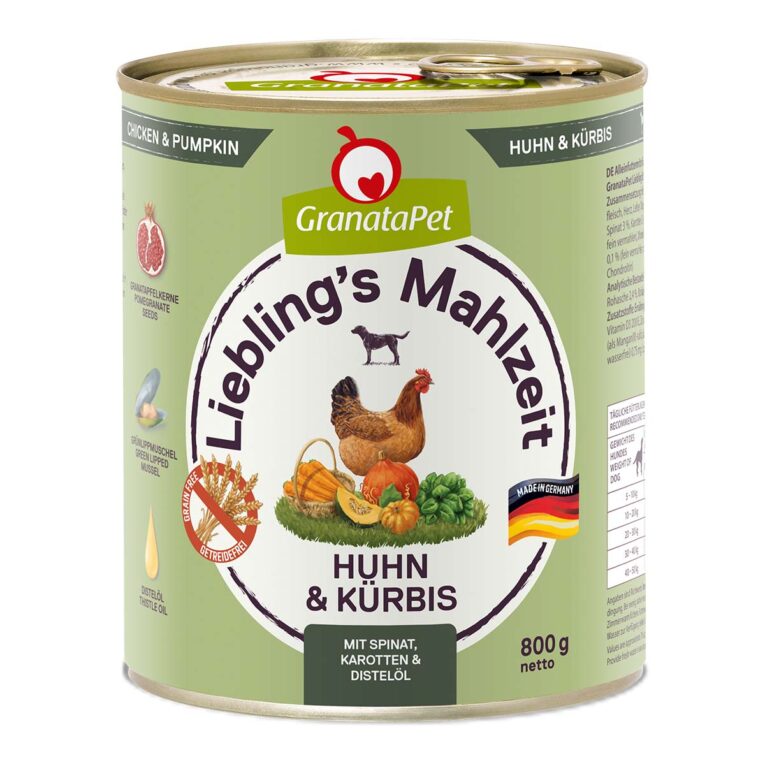 Günstig GranataPet Liebling’s Mahlzeit Huhn und Kürbis 6x800g i mPreisvergleich in unserem Onlineshop auf Hundeliebe-shop.de kaufen.