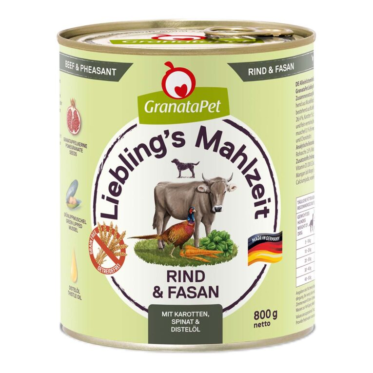 Günstig GranataPet Liebling’s Mahlzeit Rind und Fasan 6x800g i mPreisvergleich in unserem Onlineshop auf Hundeliebe-shop.de kaufen.