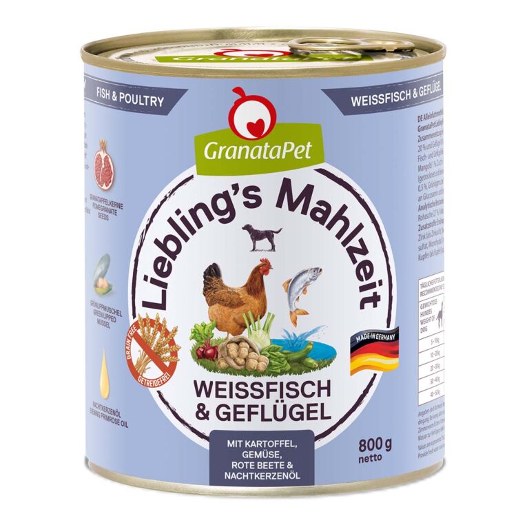 Günstig GranataPet Liebling’s Mahlzeit Weißfisch und Geflügel 6x800g i mPreisvergleich in unserem Onlineshop auf Hundeliebe-shop.de kaufen.