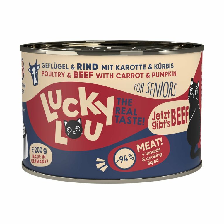 Günstig Lucky Lou Lifestage Senior Geflügel & Rind 24x200g i mPreisvergleich in unserem Onlineshop auf Hundeliebe-shop.de kaufen.