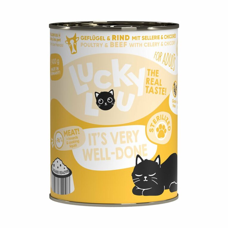 Günstig Lucky Lou Lifestage Sterilized Geflügel & Rind 24x400g i mPreisvergleich in unserem Onlineshop auf Hundeliebe-shop.de kaufen.