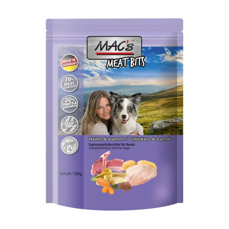 Günstig MAC’s Dog Meat Bits Huhn und Lamm 9x150g i mPreisvergleich in unserem Onlineshop auf Hundeliebe-shop.de kaufen.