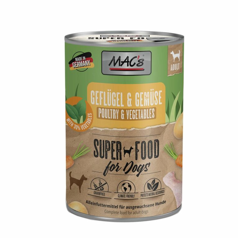 Günstig MAC’s Dog Geflügel und Gemüse 12x400g i mPreisvergleich in unserem Onlineshop auf Hundeliebe-shop.de kaufen.