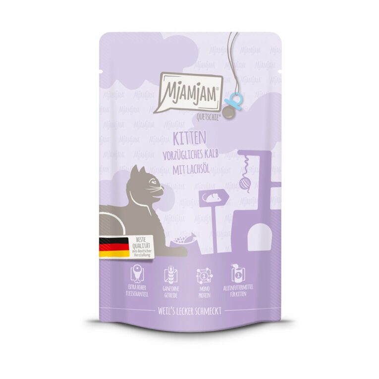 Günstig MjAMjAM Quetschie Kitten vorzügliches Kalb mit Lachsöl 48x125g i mPreisvergleich in unserem Onlineshop auf Hundeliebe-shop.de kaufen.