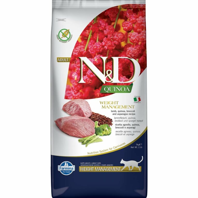 Günstig N&D Cat Quinoa Weight Management Lamb 5kg i mPreisvergleich in unserem Onlineshop auf Hundeliebe-shop.de kaufen.