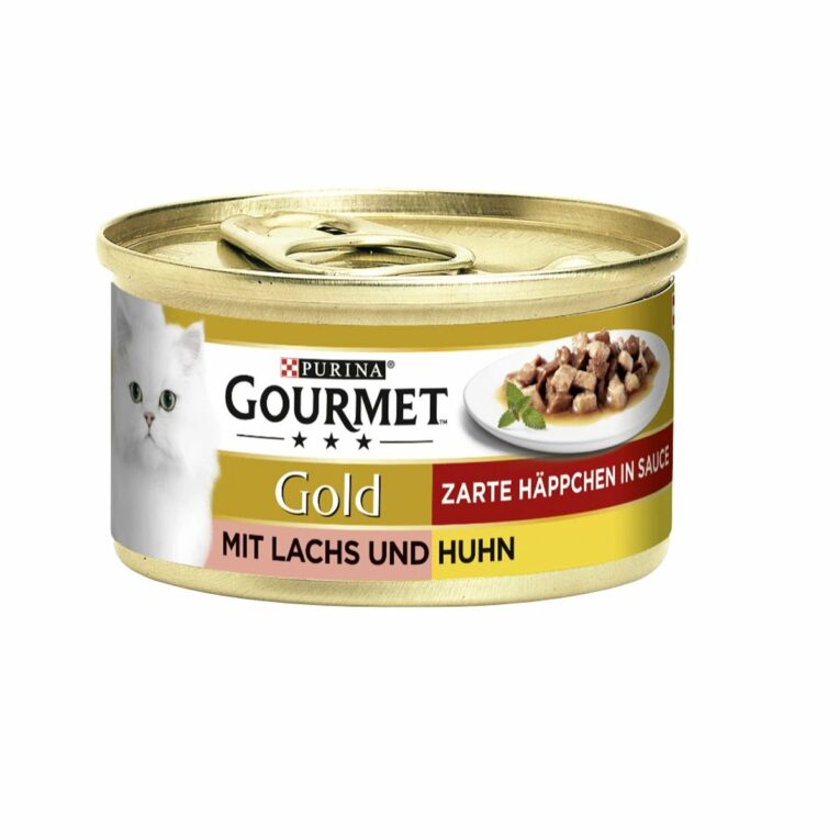 Günstig GOURMET Gold Zarte Häppchen in Sauce mit Lachs und Huhn 48x85g i mPreisvergleich in unserem Onlineshop auf Hundeliebe-shop.de kaufen.
