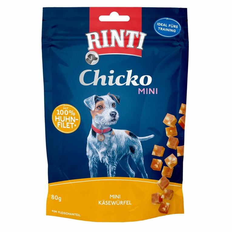 Günstig RINTI Chicko Mini Käsewürfel Huhn 80g i mPreisvergleich in unserem Onlineshop auf Hundeliebe-shop.de kaufen.