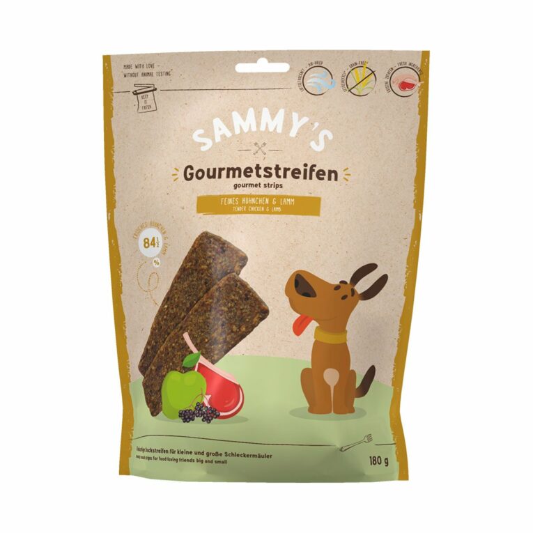 Günstig Sammy´s Gourmetstreifen Hühnchen & Lamm 3 x 180g i mPreisvergleich in unserem Onlineshop auf Hundeliebe-shop.de kaufen.