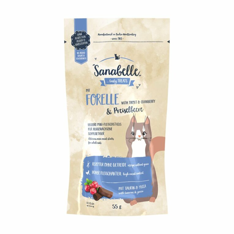 Günstig Sanabelle Katzensnack Forelle & Preiselbeere 55g i mPreisvergleich in unserem Onlineshop auf Hundeliebe-shop.de kaufen.