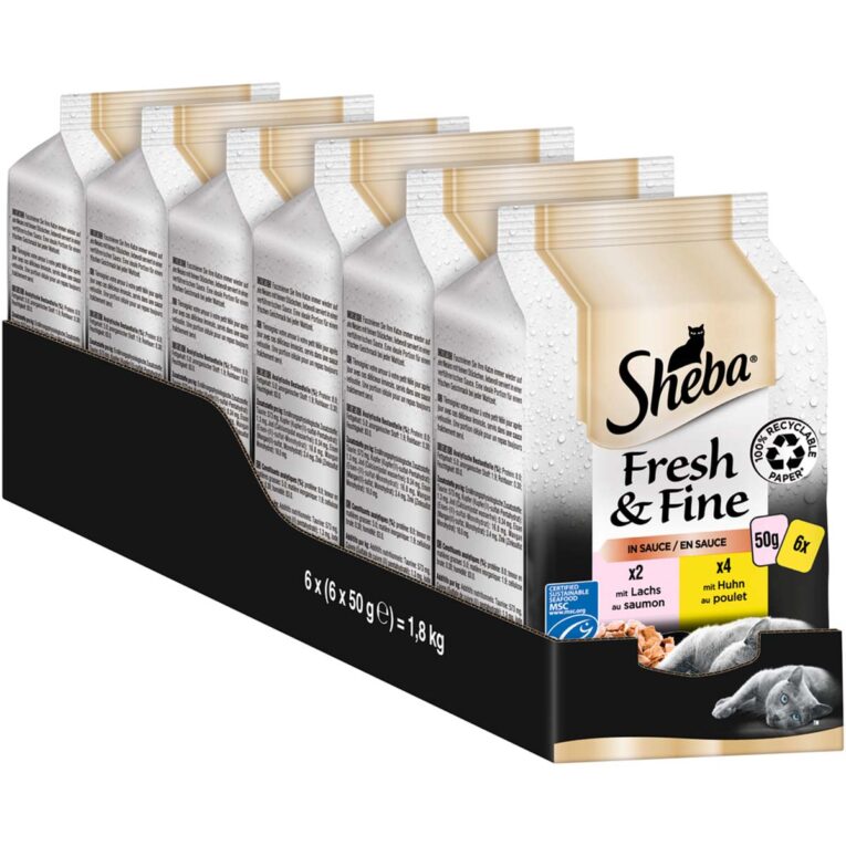Günstig Sheba Fresh & Fine in Sauce mit Huhn & Lachs 72x50g i mPreisvergleich in unserem Onlineshop auf Hundeliebe-shop.de kaufen.