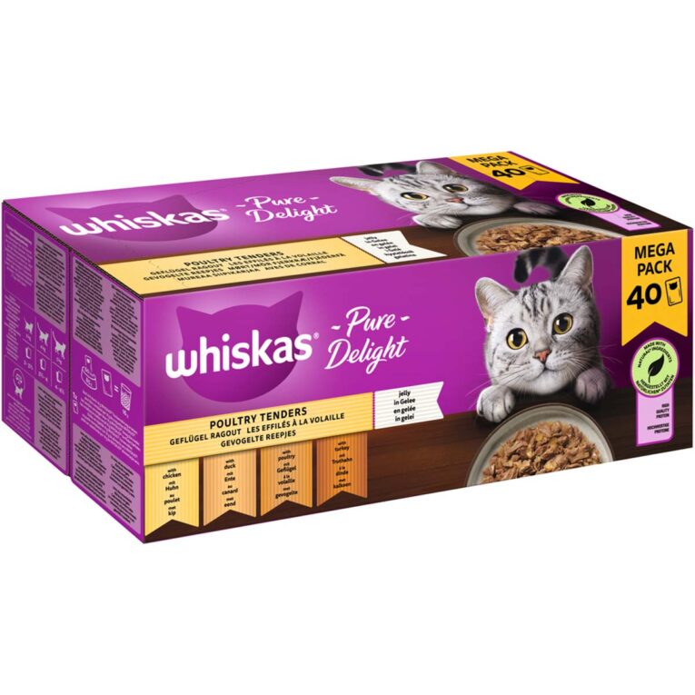 Günstig Whiskas Pure Delight Multipack Geflügel Ragout in Gelee 40x85g i mPreisvergleich in unserem Onlineshop auf Hundeliebe-shop.de kaufen.