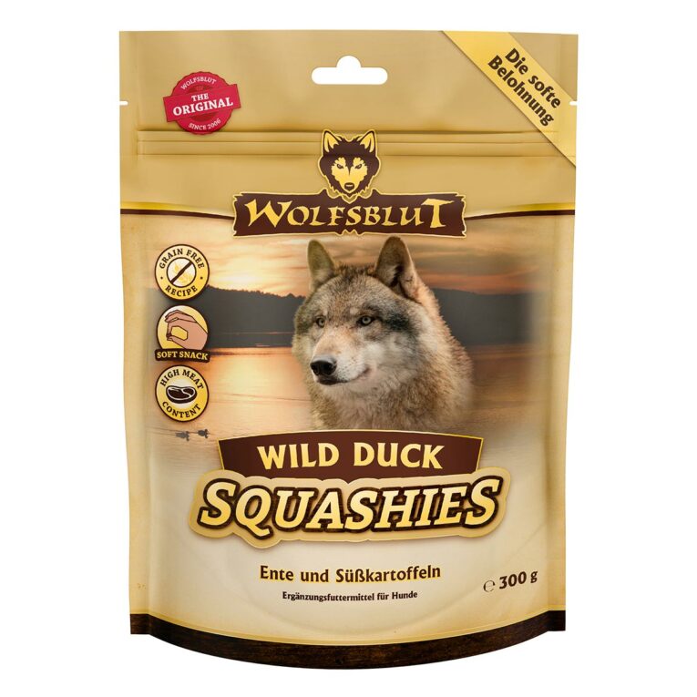Günstig Wolfsblut Squashies Wild Duck 300g i mPreisvergleich in unserem Onlineshop auf Hundeliebe-shop.de kaufen.