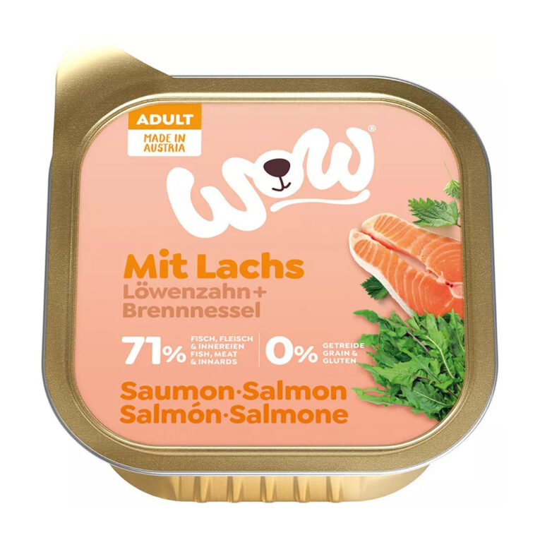 Günstig WOW Adult Lachs mit Löwenzahn und Brennnessel 11x150g i mPreisvergleich in unserem Onlineshop auf Hundeliebe-shop.de kaufen.
