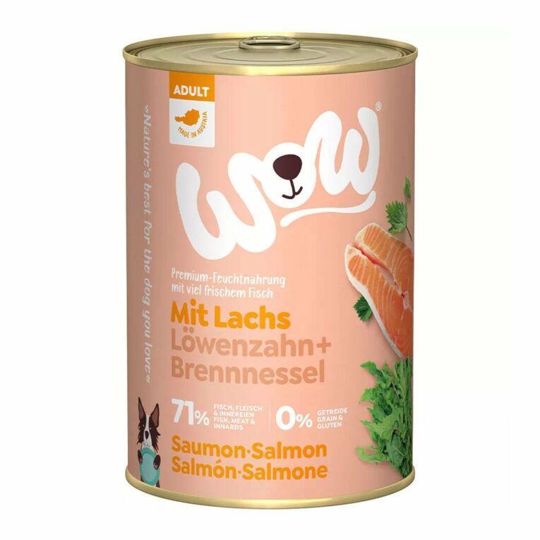 Günstig WOW Adult Lachs mit Löwenzahn und Brennnessel 6x400g i mPreisvergleich in unserem Onlineshop auf Hundeliebe-shop.de kaufen.