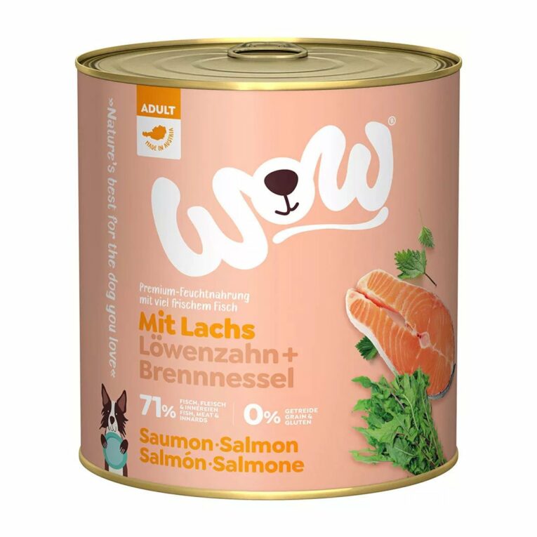 Günstig WOW Adult Lachs mit Löwenzahn und Brennnessel 6x800g i mPreisvergleich in unserem Onlineshop auf Hundeliebe-shop.de kaufen.
