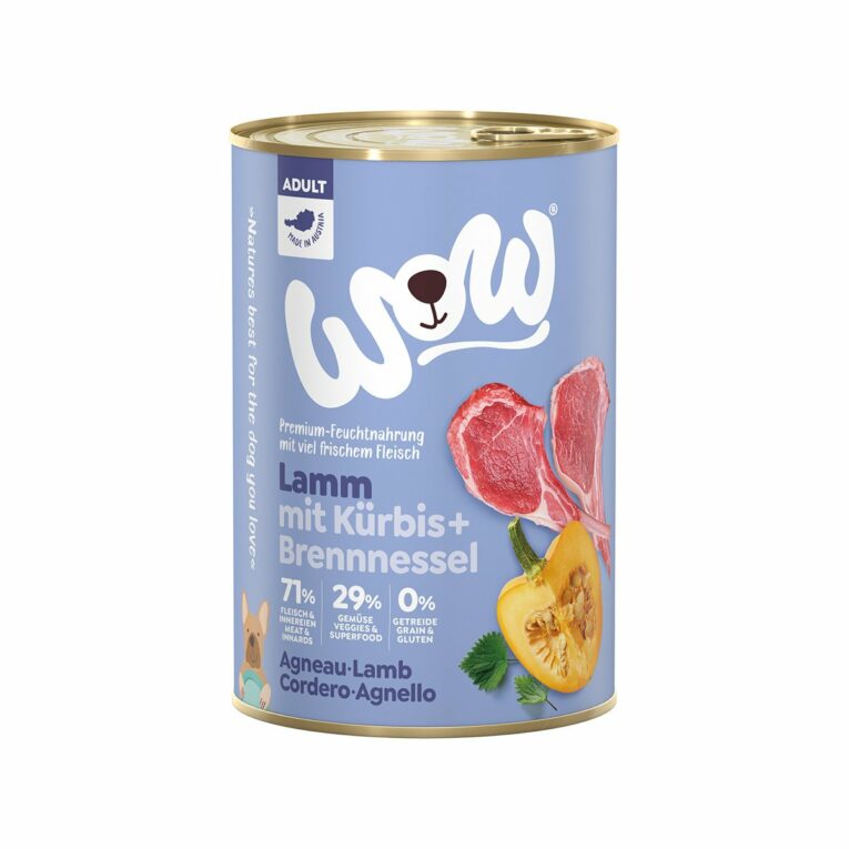 Günstig WOW Adult Lamm mit Kürbis und Brennnessel 6x400g i mPreisvergleich in unserem Onlineshop auf Hundeliebe-shop.de kaufen.