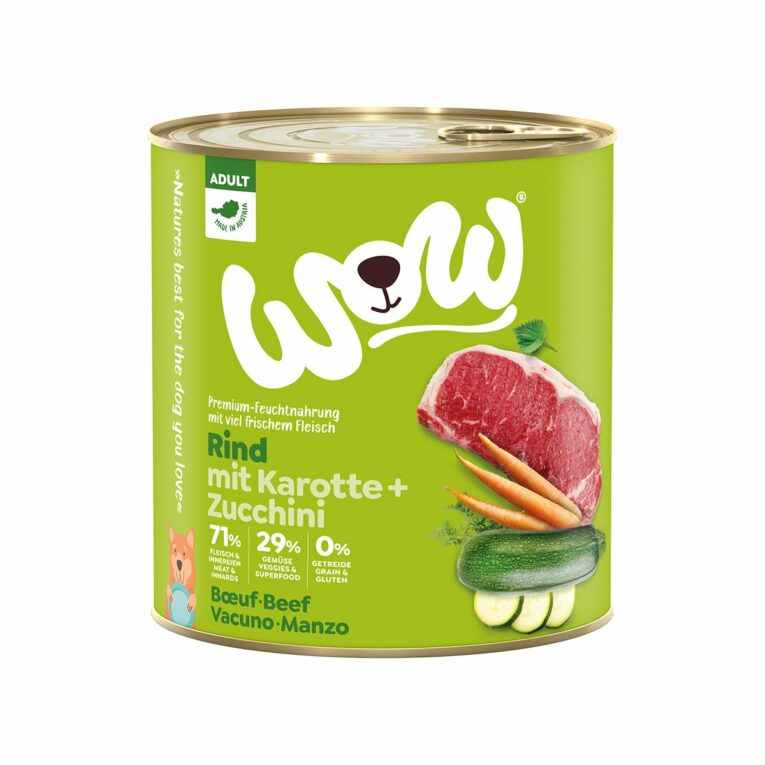 Günstig WOW Adult Rind mit Karotten und Zucchini 6x800g i mPreisvergleich in unserem Onlineshop auf Hundeliebe-shop.de kaufen.